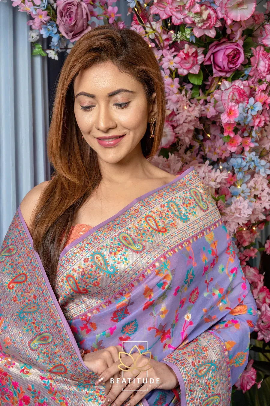 WeaveSaree Banarasi Soft Silk Saree with Kashmiri Multicolor Thread & Pure Zari Weaving – 5.5 Meters