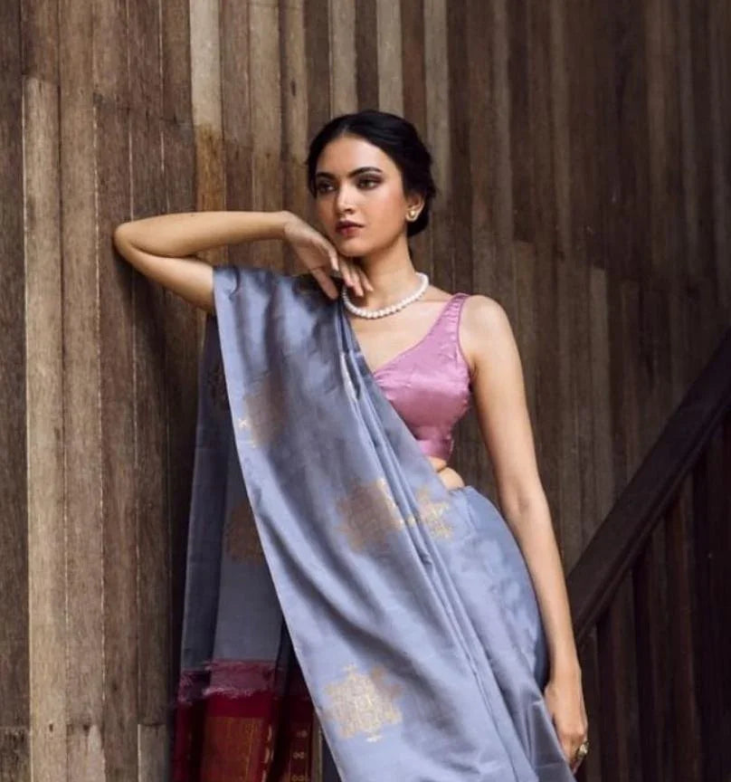 Banarasi Soft Silk Saree with Silver Zari Weaving – Traditional Indian Saree for Weddings & Festive Occasions