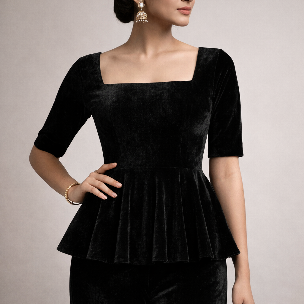 Plain Velvet Fabric Black – 1 Meter Unstitched Blouse Fabric | 44 Inch Width | 220 GSM
