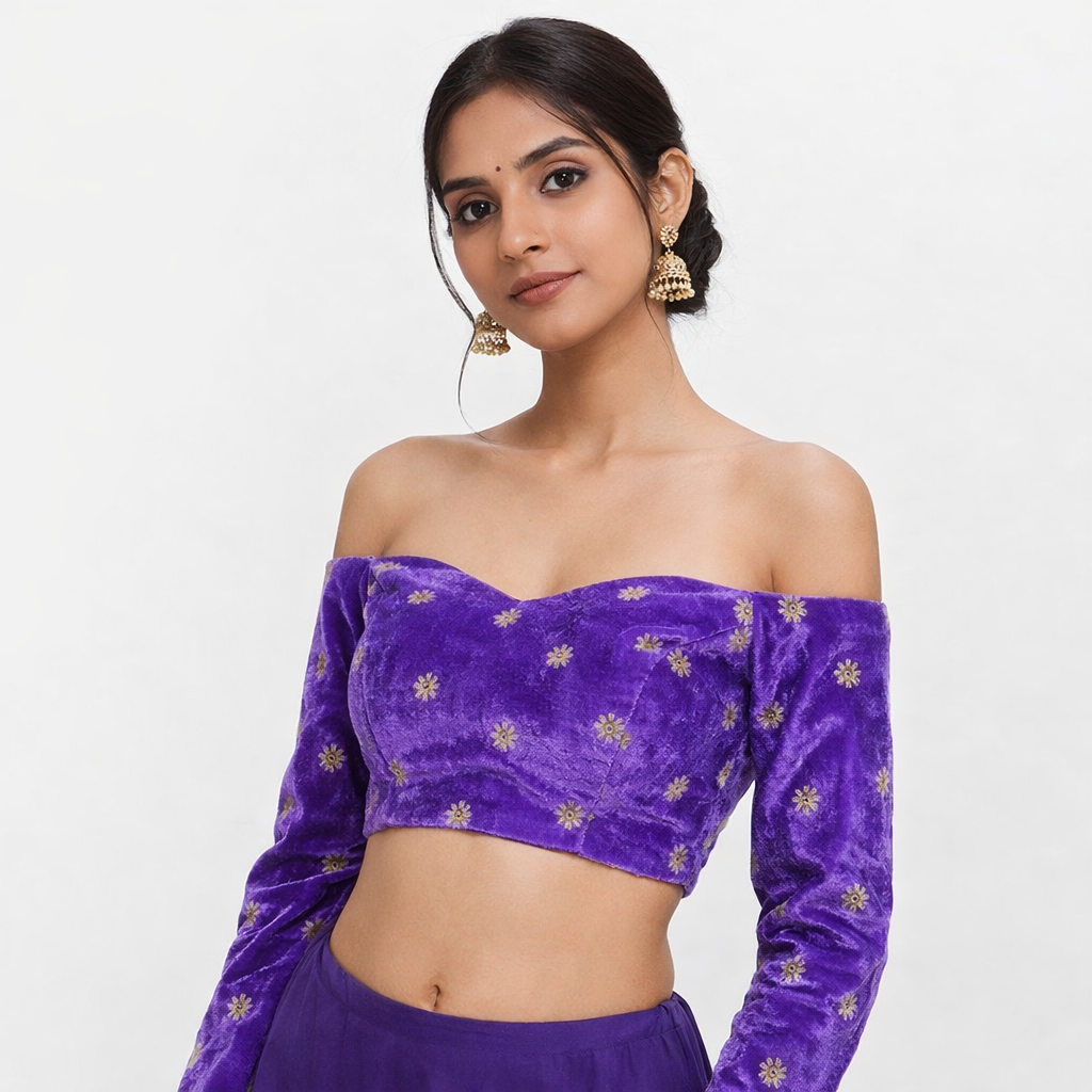 Lavender Star Embroidery Fabric – Designer Embroidered Fabric for Lehenga, Blouse & Kurti – 44 Inch Width – 1 Meter