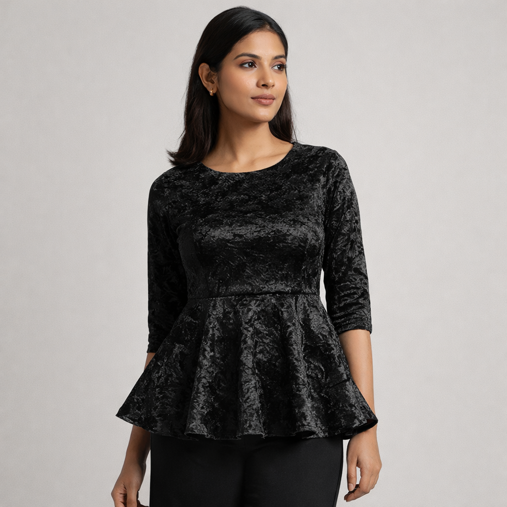 Black Crush Velvet Fabric – Premium Soft Texture | By Meter