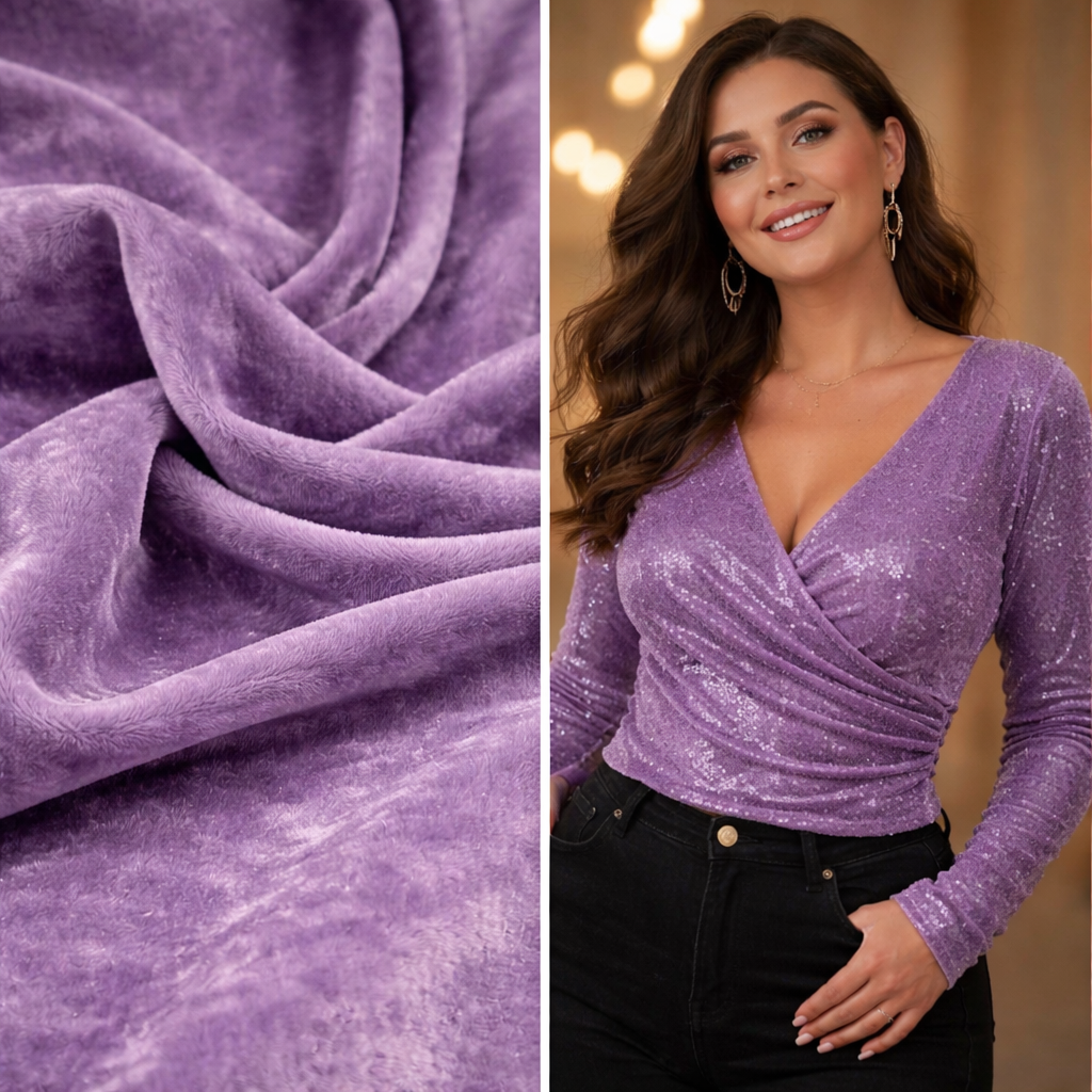 Plain Velvet Fabric Lavender – 1 Meter Unstitched Blouse Fabric | 44 Inch Width | 220 GSM