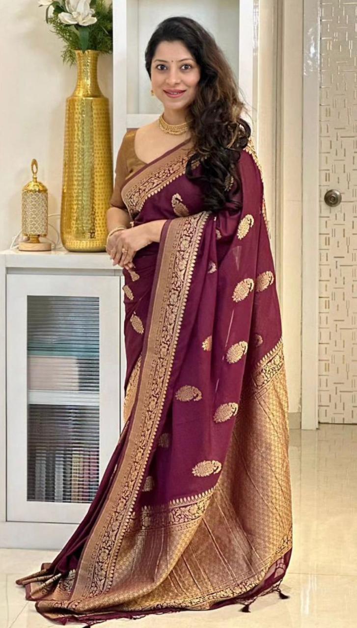 Elegant Banarasi Soft Silk Saree with Gold Zari – Colour 4
