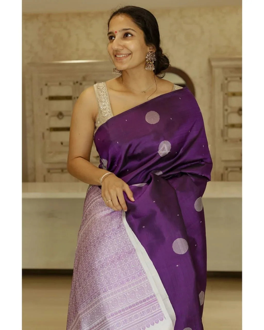 Banarasi Soft Silk Saree with Silver Zari Weaving – Elegant Traditional Saree