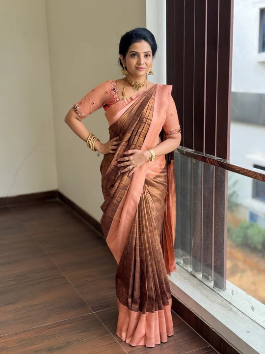 Ethereal Grace Banarasi Soft Silk Saree with Gold Zari Weaving