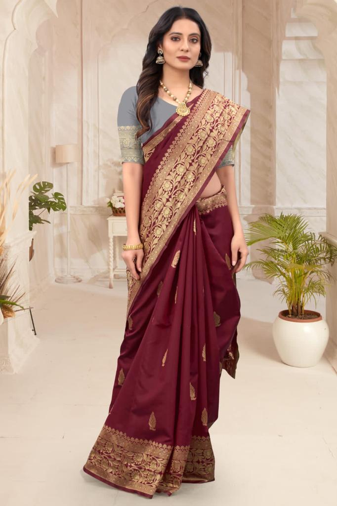 Banarasi Soft Silk Saree with Silver Zari – Shade 5 (475GM)
