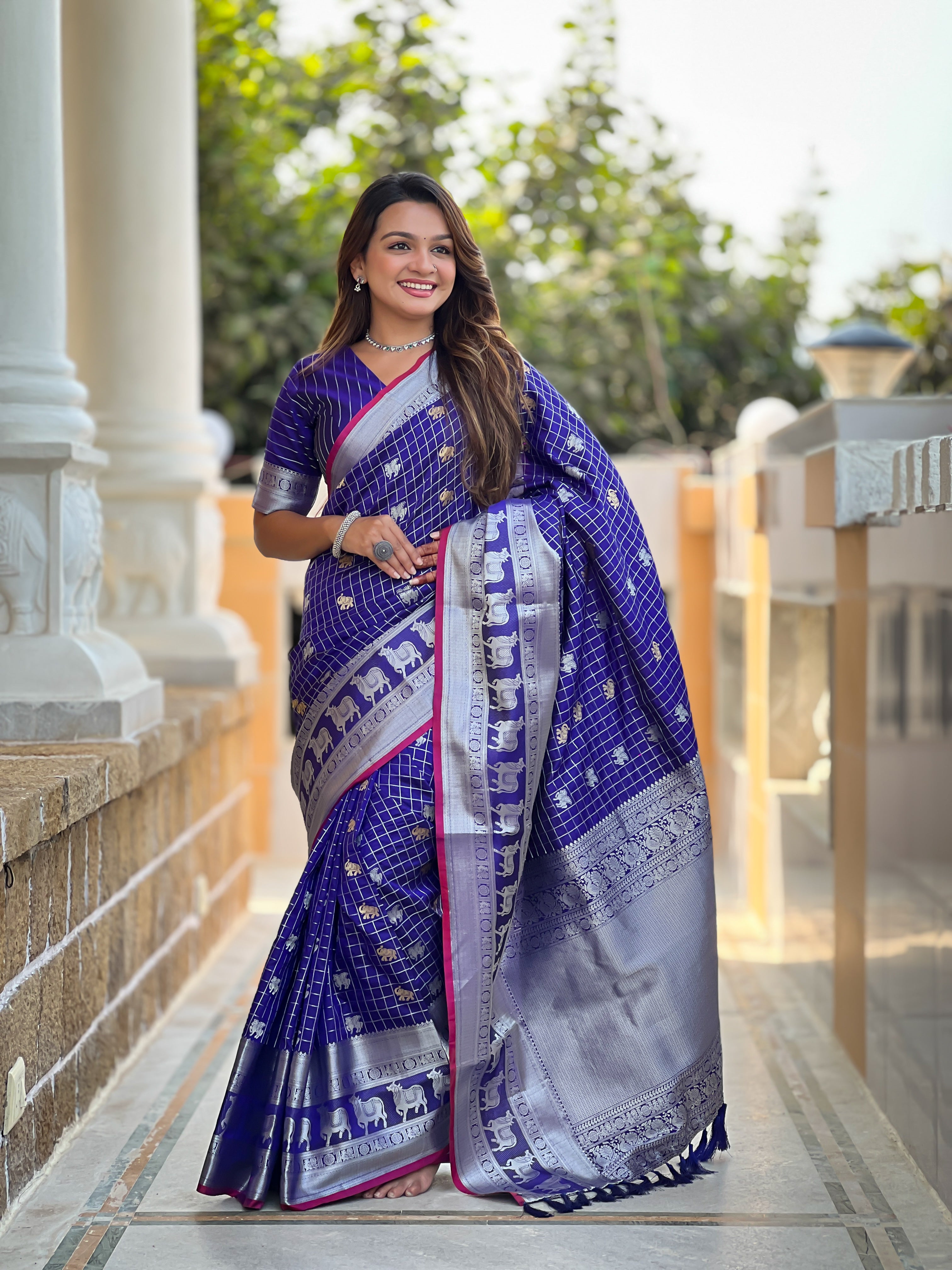 Royal Heritage Pichwai Concept Soft Silk Saree with Gold & Silver Zari Weaving – 7 Colours