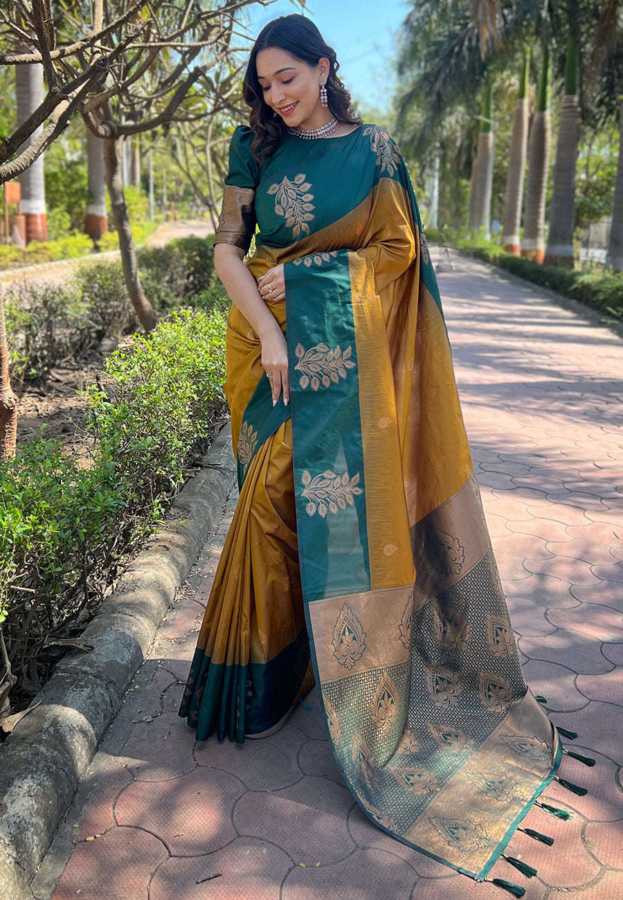 Majestic Charm Banarasi Soft Silk Saree Gold Zari