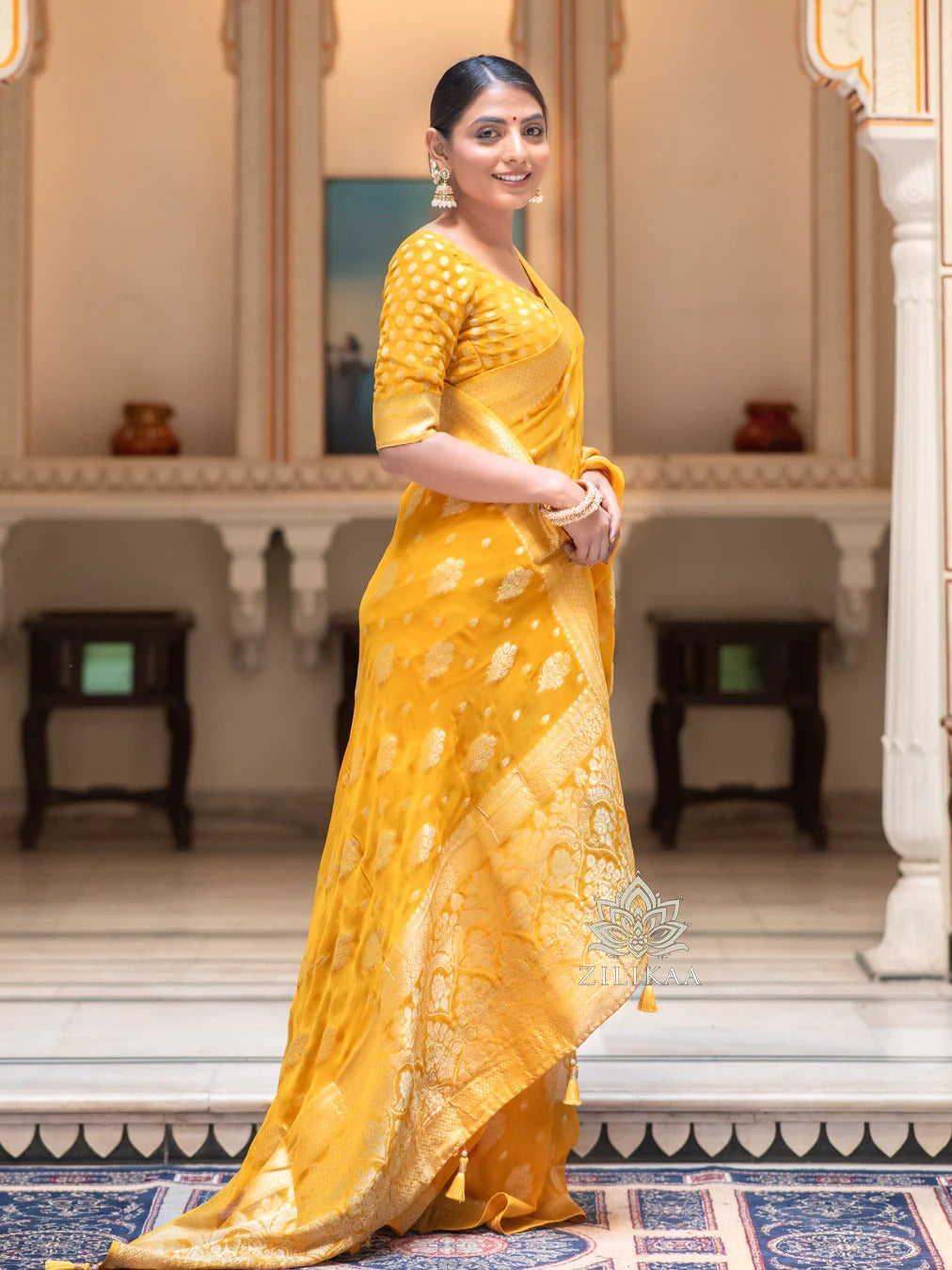 Banarasi Soft Silk Saree with Gold Zari – Shade 7 (443GM)