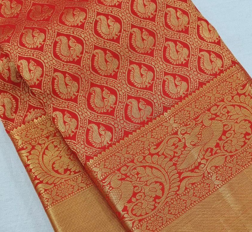 Elegant Banarasi Silk Saree with Gold Zari – Classic Red