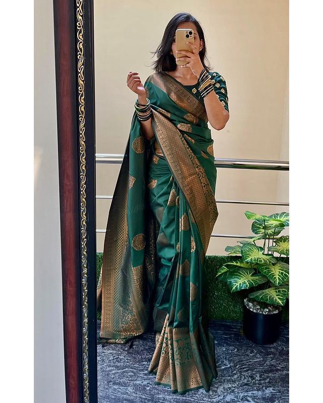 Banarasi Soft Silk Saree with Heavy Brocade & Copper Zari Weaving – Shade 5