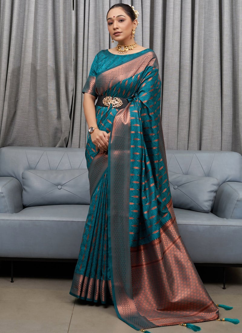 Stunning Banarasi Soft Silk Saree with Copper Zari – Elegant Copper Shade