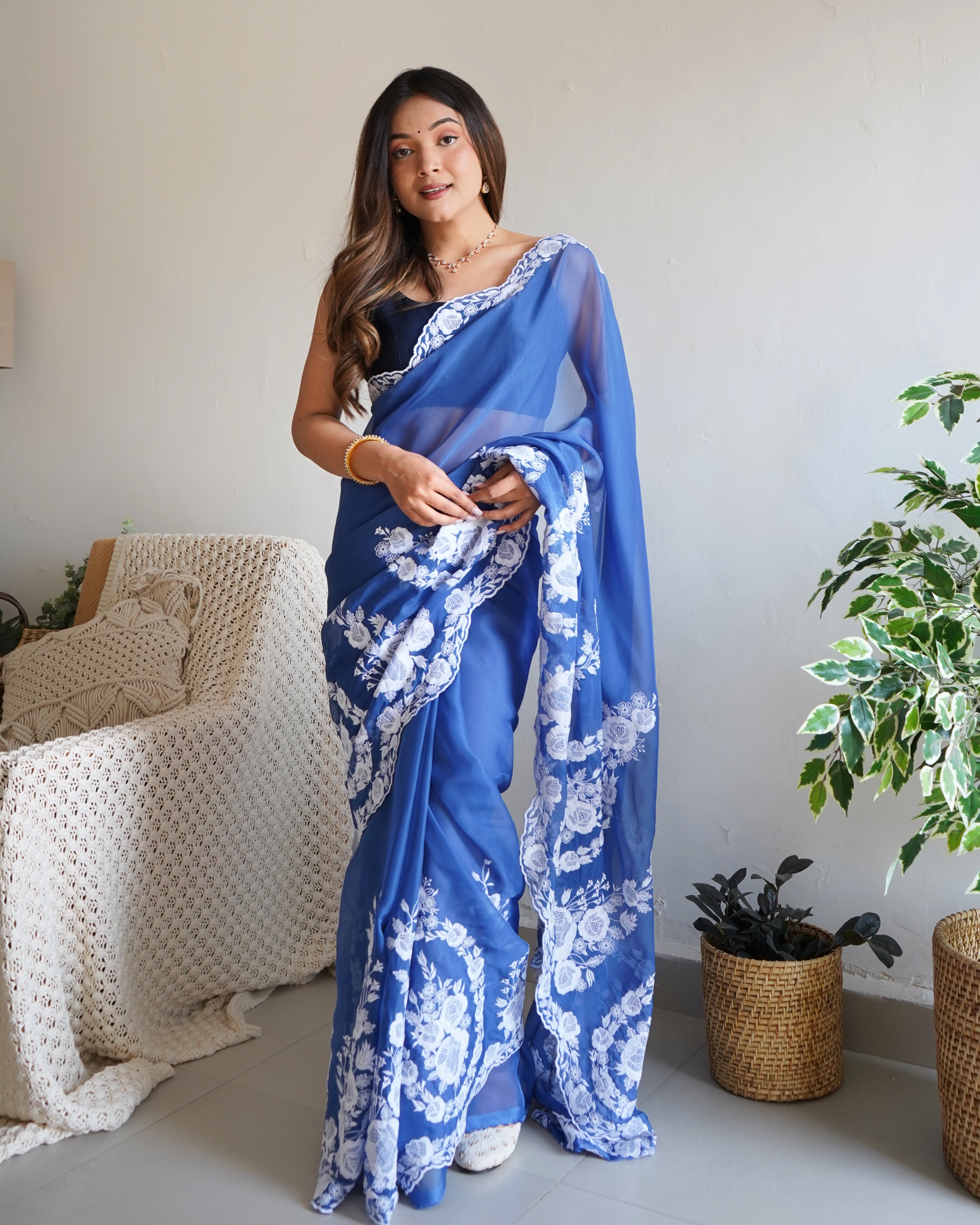 thai organza silk saree with thread and cutdana embroidery