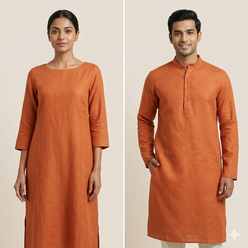 Orange Rust Premium Linen Fabric for Kurti, Blouse & Dress Material | Soft Breathable Linen Cloth