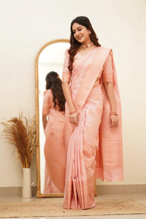 Banarasi Soft Silk Saree with Copper Zari Weaving – Shade 4