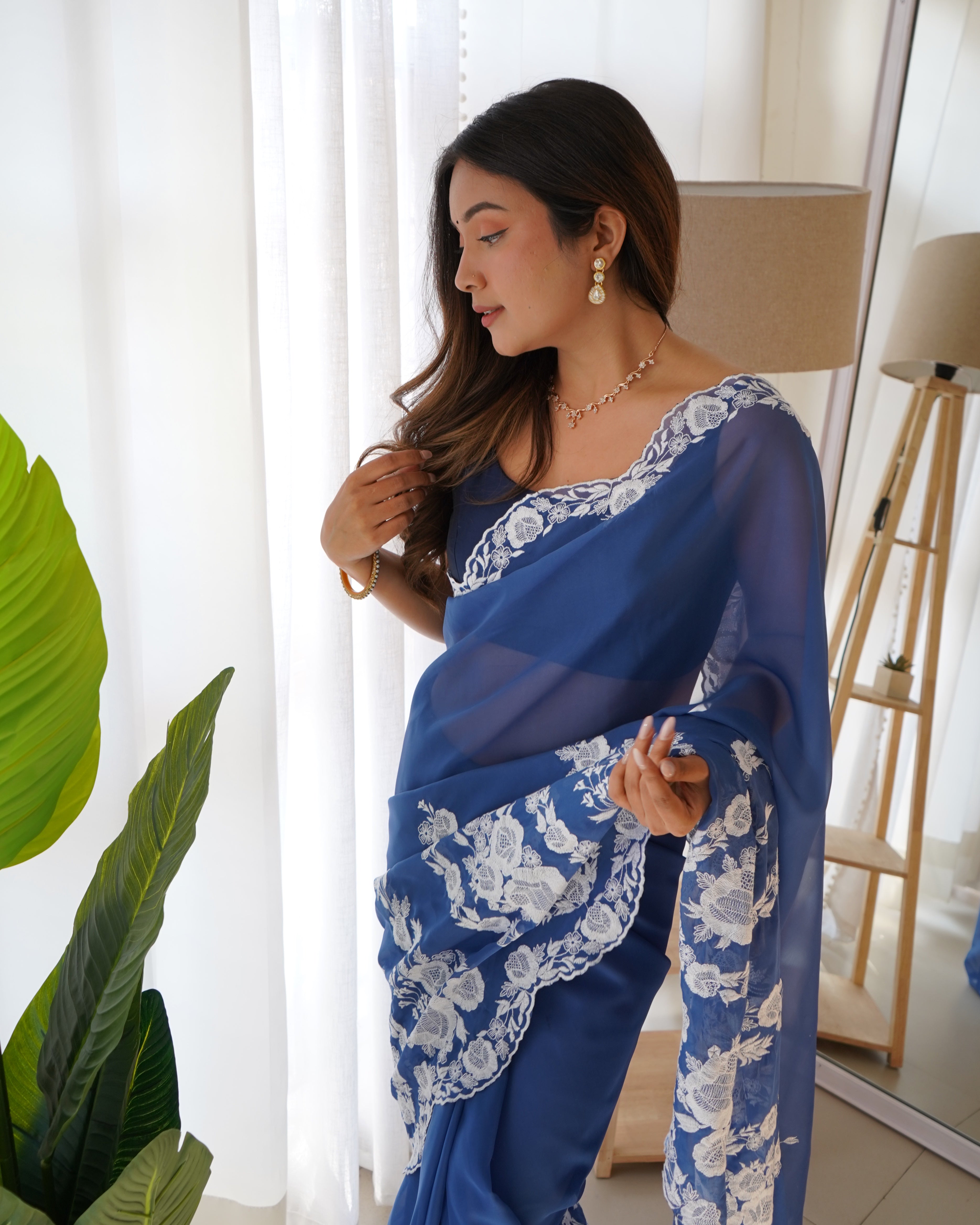 thai organza silk saree with thread and cutdana embroidery