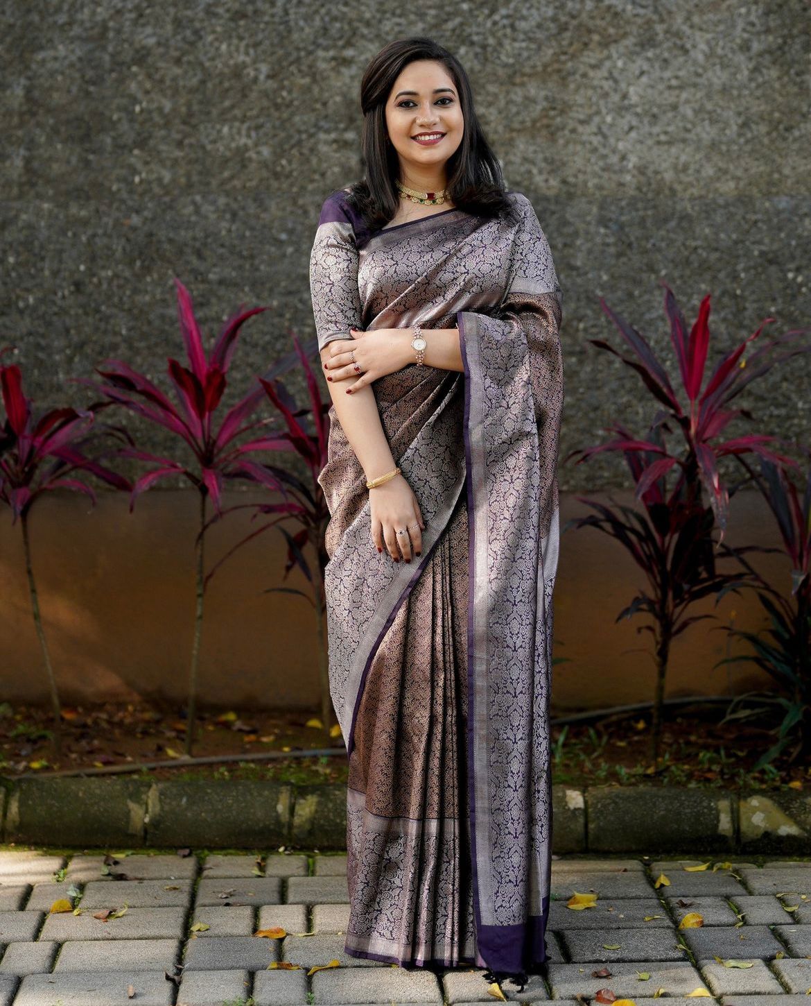 Kanjivaram Banarasi Soft Silk Saree with Copper & Silver Zari Weaving