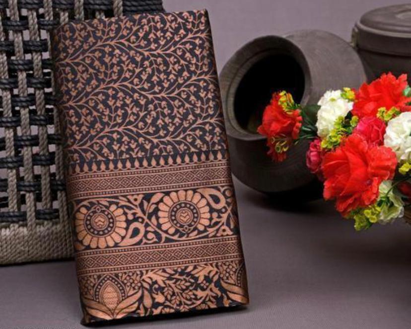 Banarasi Soft Silk Saree with Intricate Detailing & Copper Zari Weaving