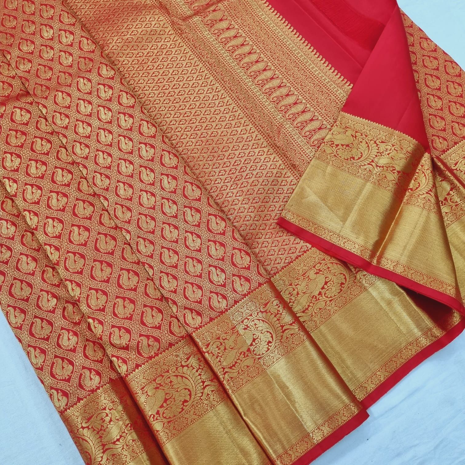 Elegant Banarasi Silk Saree with Gold Zari – Classic Red