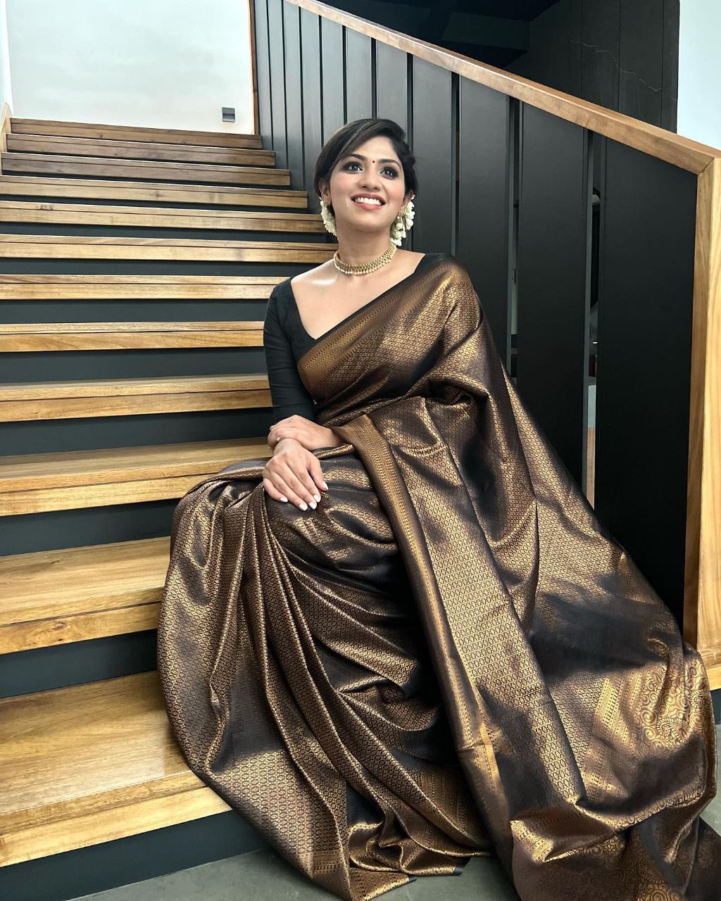 Eco Elegance Banarasi Soft Silk Saree with Copper Zari Weaving – Colour 1