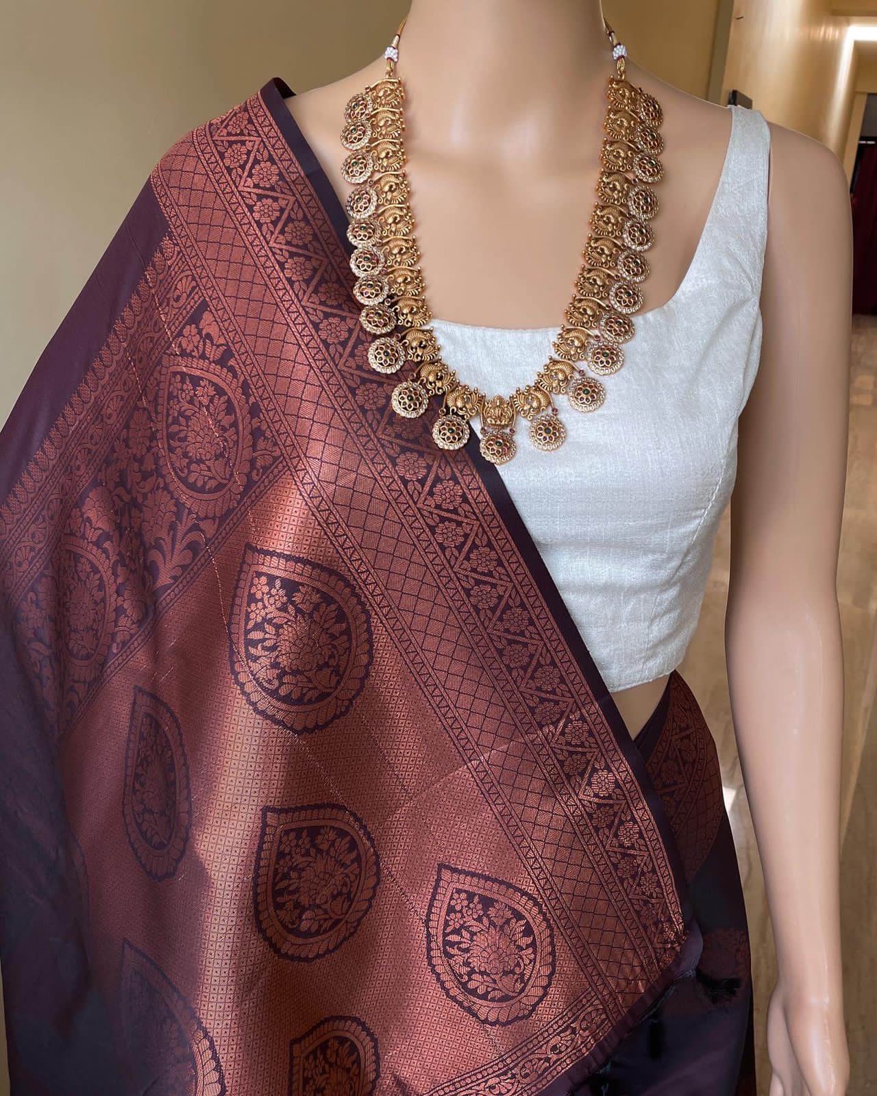 Banarasi Soft Silk Saree with Heavy Brocade & Copper Zari Weaving – Shade 5