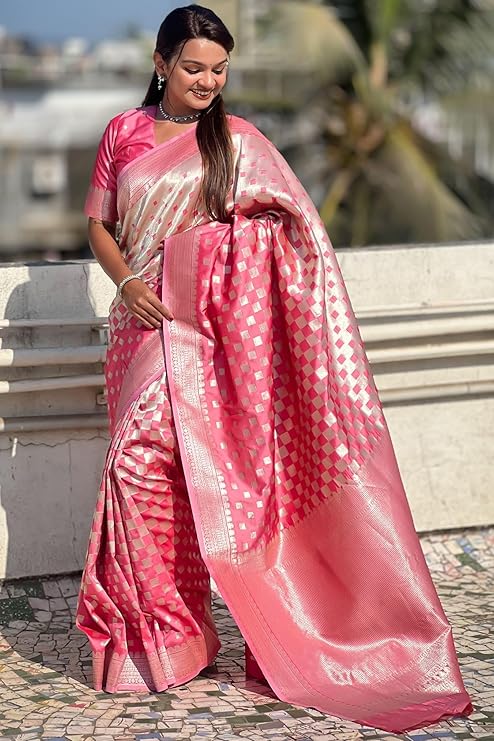 Moonlight Charm Banarasi Soft Silk Saree Silver Zari
