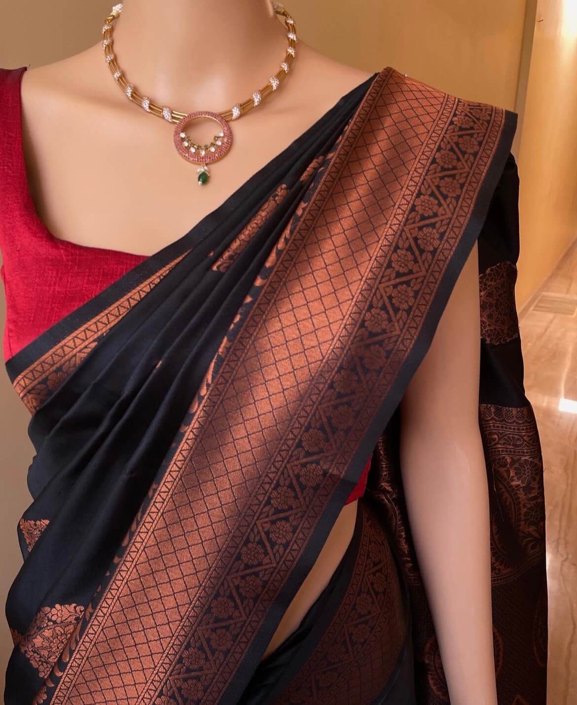 Banarasi Soft Silk Saree Shade 5 with Heavy Brocade and Copper Zari Work