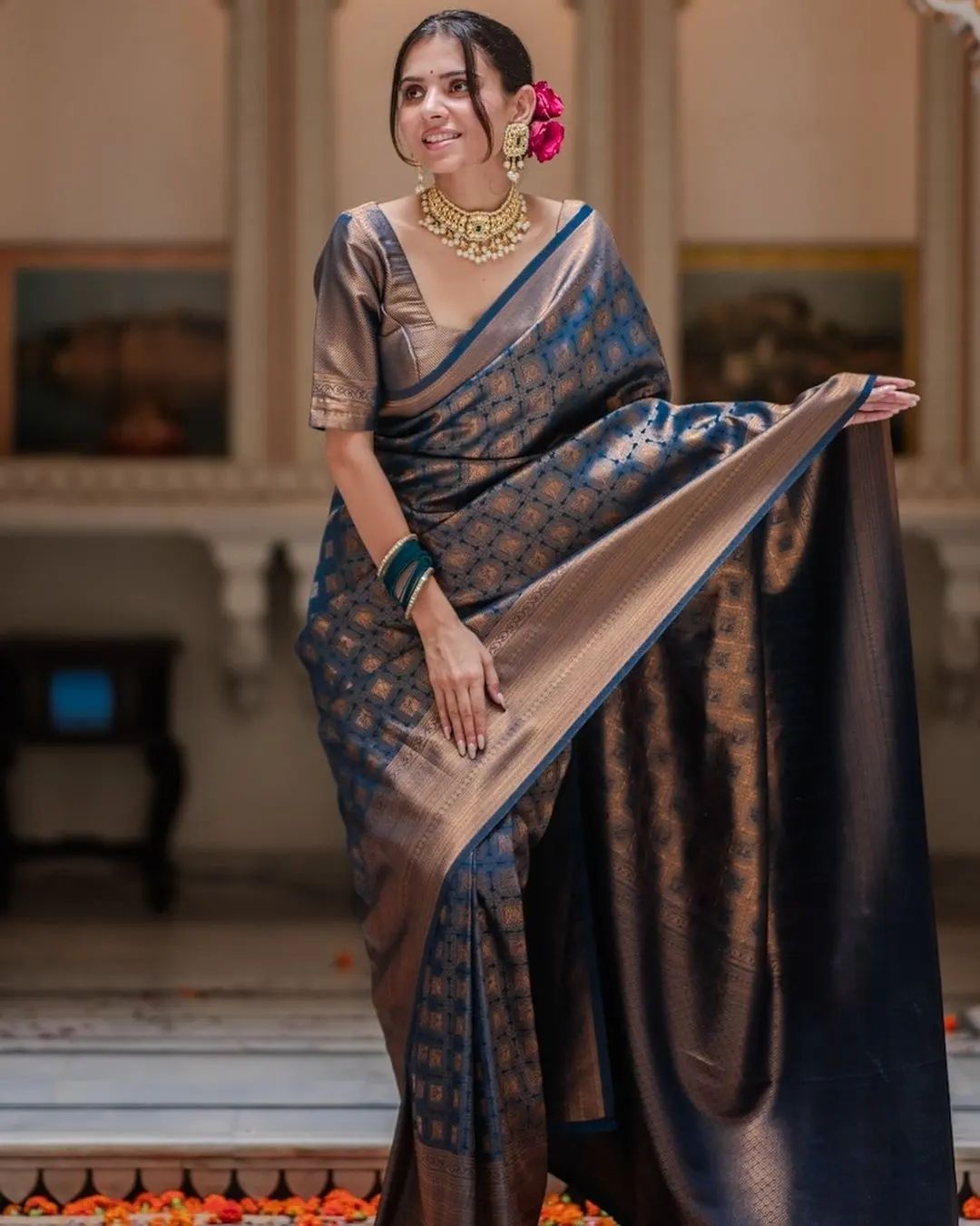 Royal Heritage Banarasi Soft Silk Saree with Classic Pallu – Colour 1