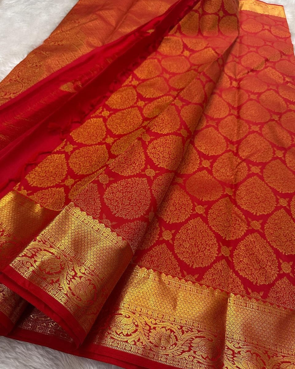Serene Charm Banarasi Soft Silk Saree with Gold Zari Weaving