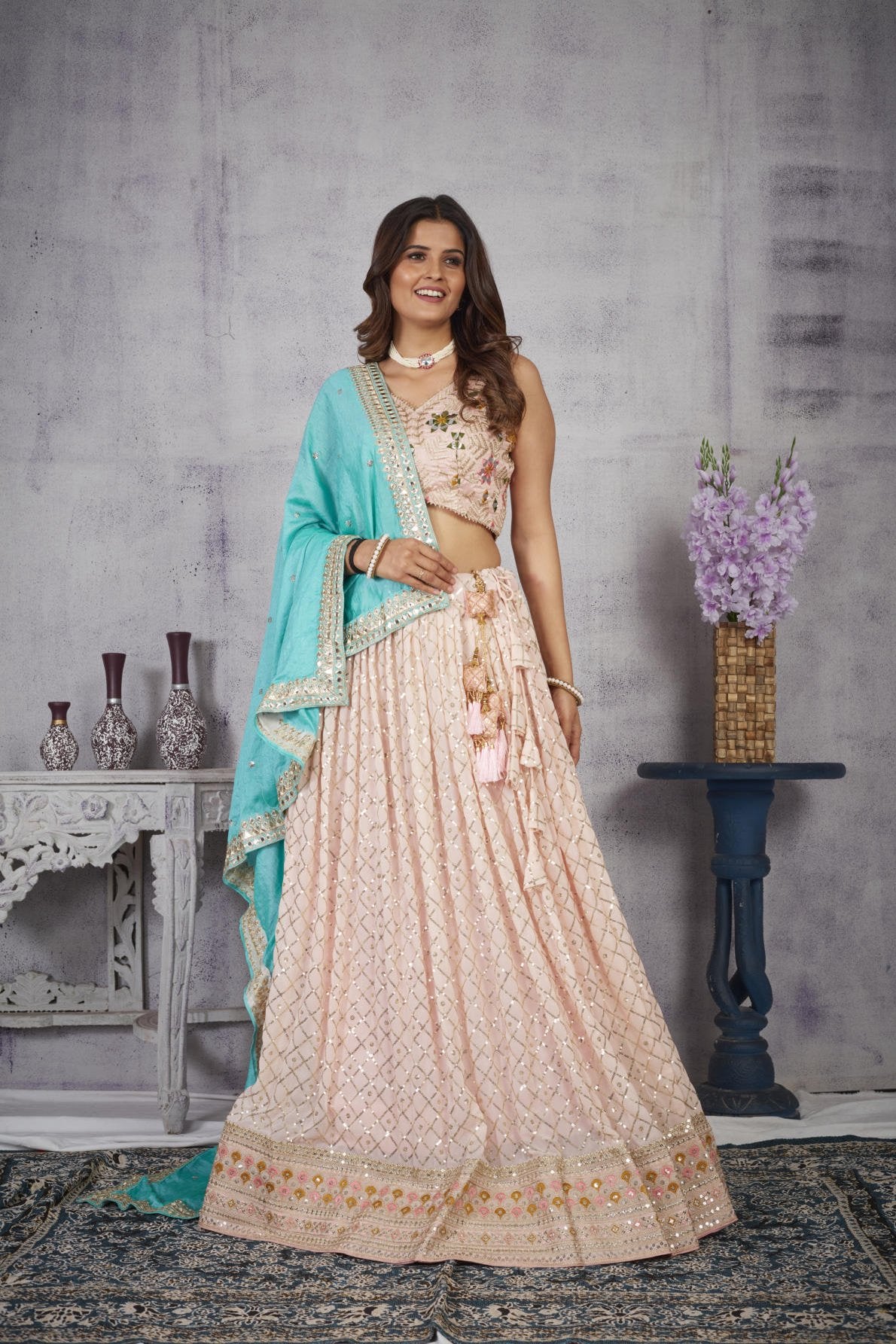 Heavy Fox Georgette wedding lehenga choli with sequin, multithread and zari dori embroidery by Weave