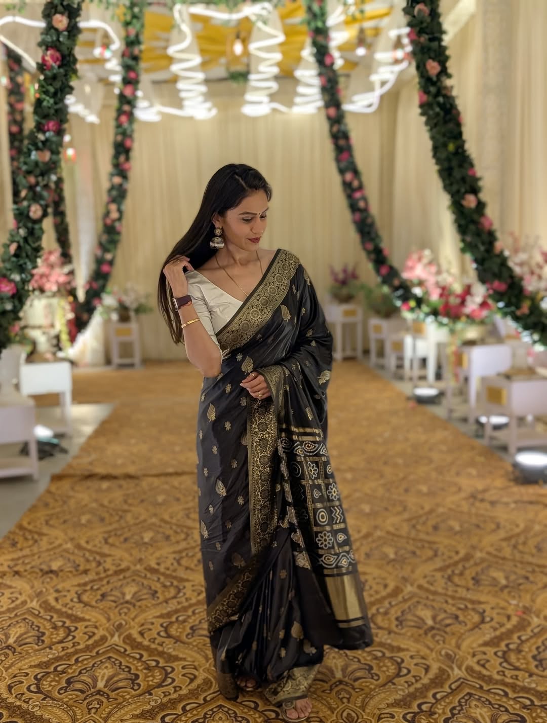 Minimalistic Banarasi Soft Silk Saree with Gold Zari – Colour 1