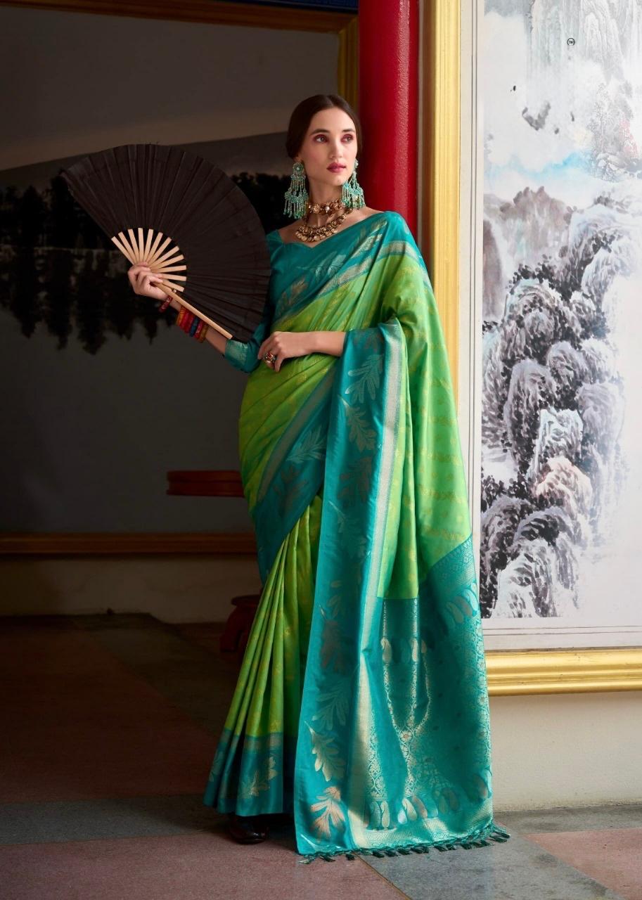 Banarasi Soft Silk Saree with Gold & Copper Zari Weaving – Elegant Minimal Design