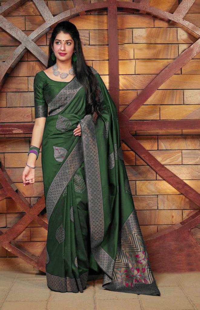 Soft Lichi Silk saree collection with rich traditional zari weaving and soft sheen; available in four versatile colors, offering an elegant drape and comfortable wear.