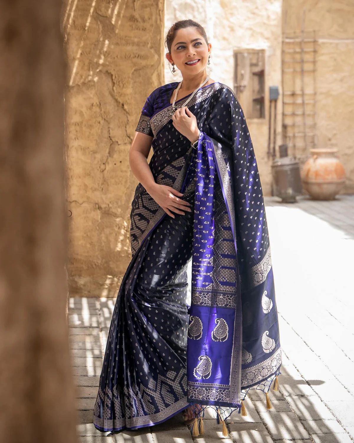 Royal Elegance Banarasi Soft Silk Saree with Intricate Brocade & Gold Zari – Colour 1