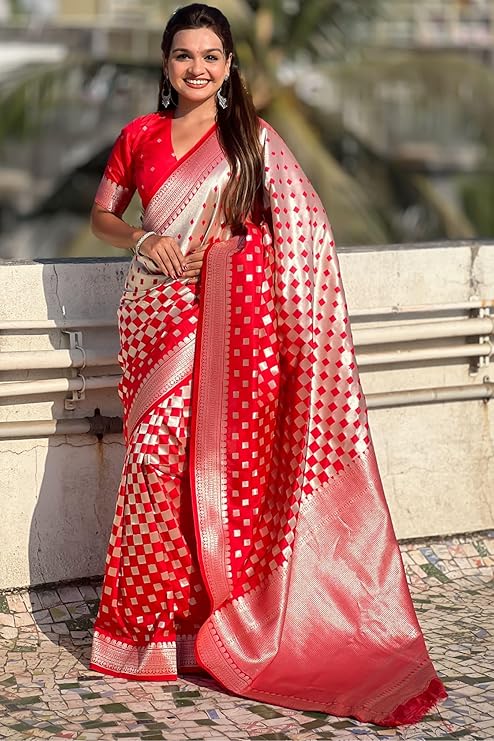 Moonlight Charm Banarasi Soft Silk Saree Silver Zari