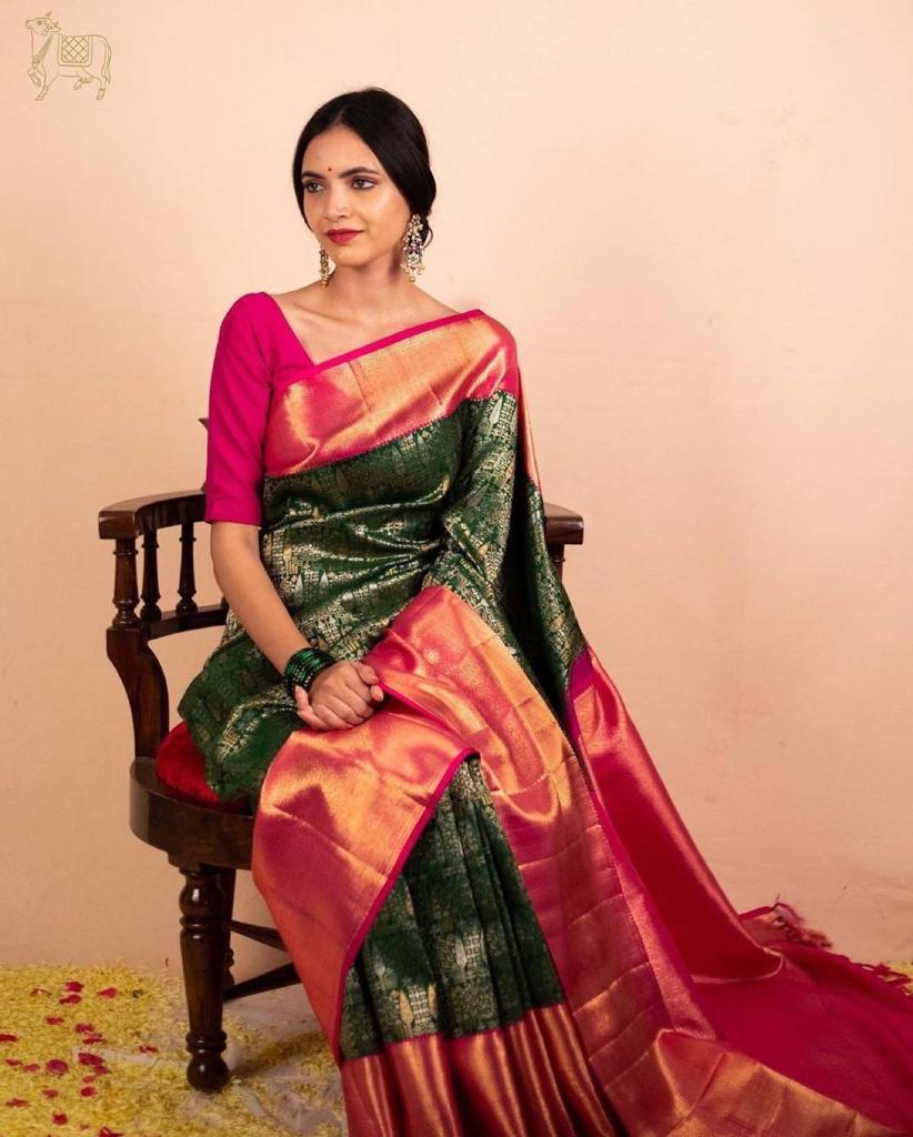 Banarasi Katan Silk Saree in Fuchsia with Zari Floral Jaal