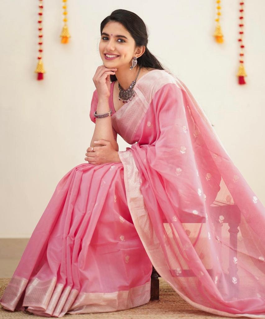 Soft Linen Cotton Silk Saree – Vibrant Festive Design with Full Body Weaving, 509GM