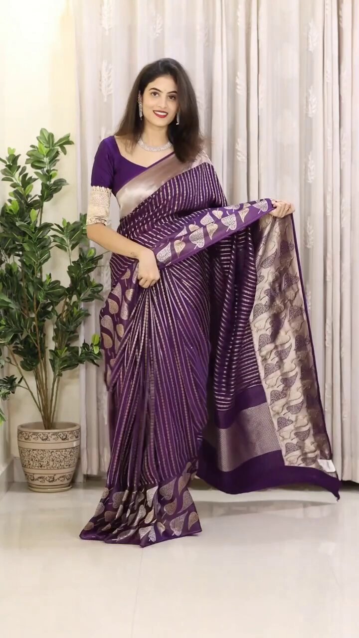 Ethereal Charm Banarasi Soft Silk Saree with Gold & Silver Zari