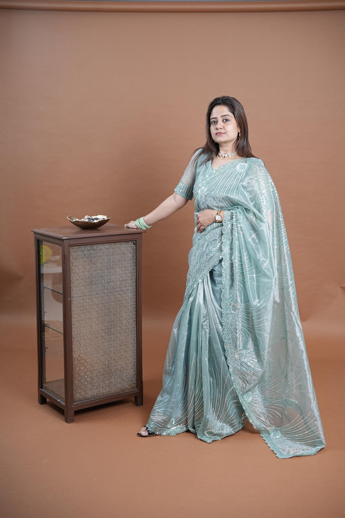 Pure Tissue Net Saree With Sequince Malti Thread Embroidery Cutwork Border And Stone Work