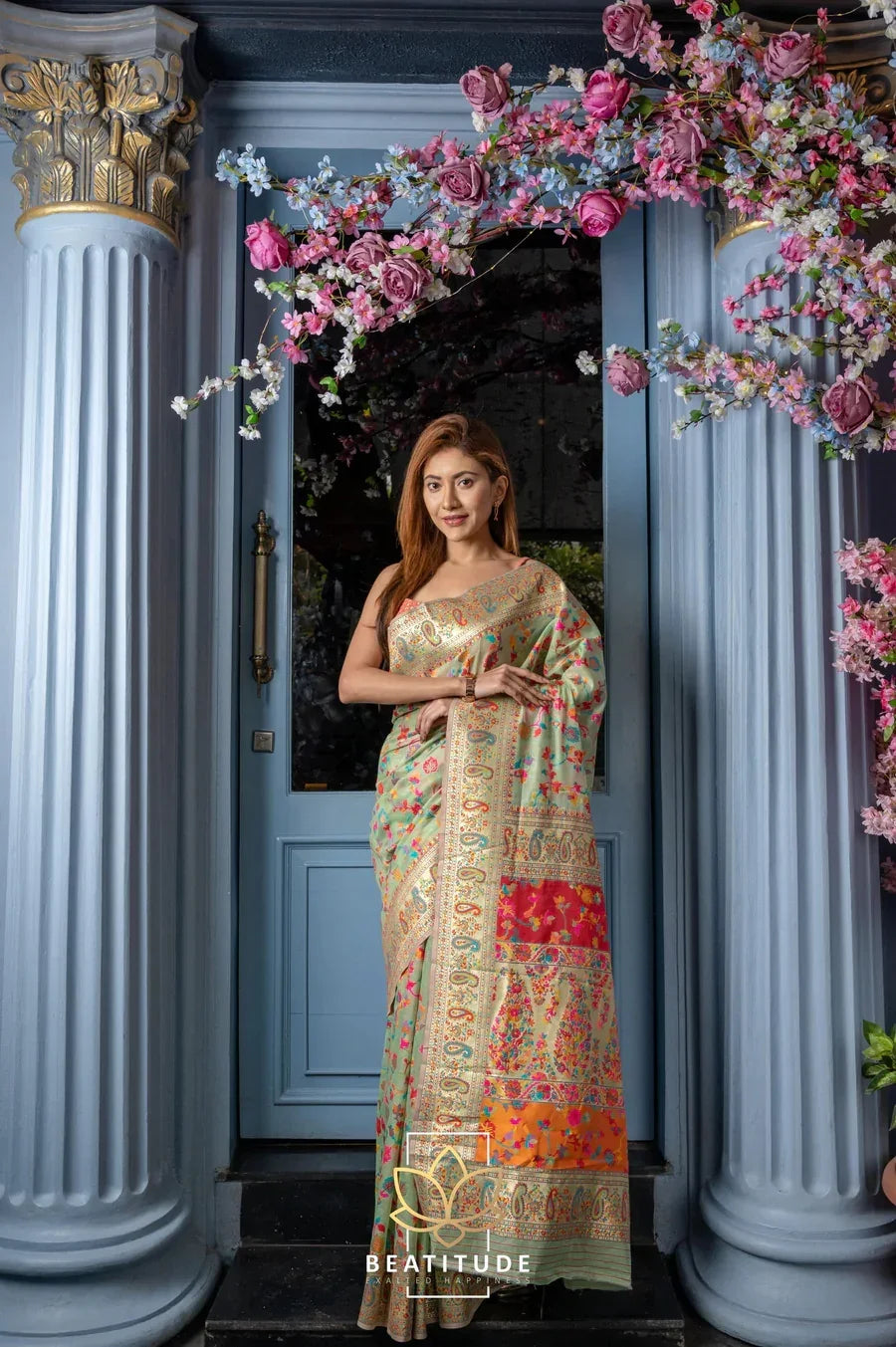 WeaveSaree Banarasi Soft Silk Saree with Kashmiri Multicolor Thread & Pure Zari Weaving – 5.5 Meters