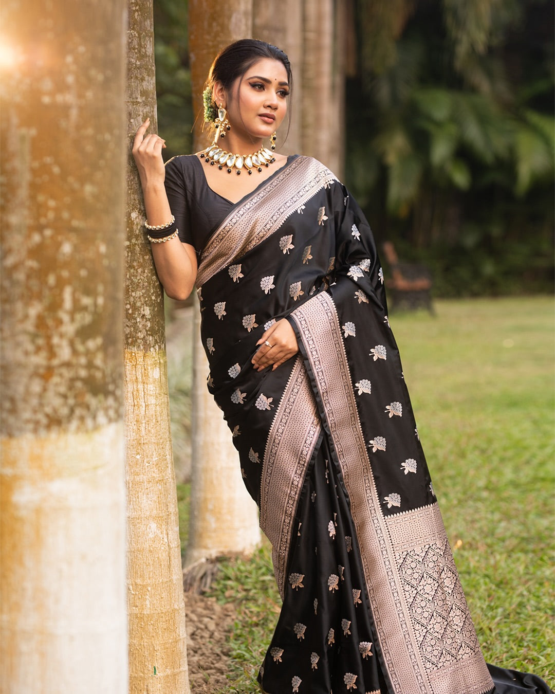 Majestic Charm Banarasi Soft Silk Saree Gold Zari