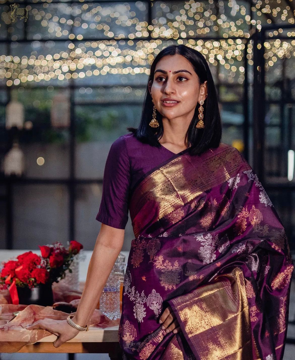 Serene Kanjivaram Silk Saree with Elegant Copper & Silver Zari – Classic Shade