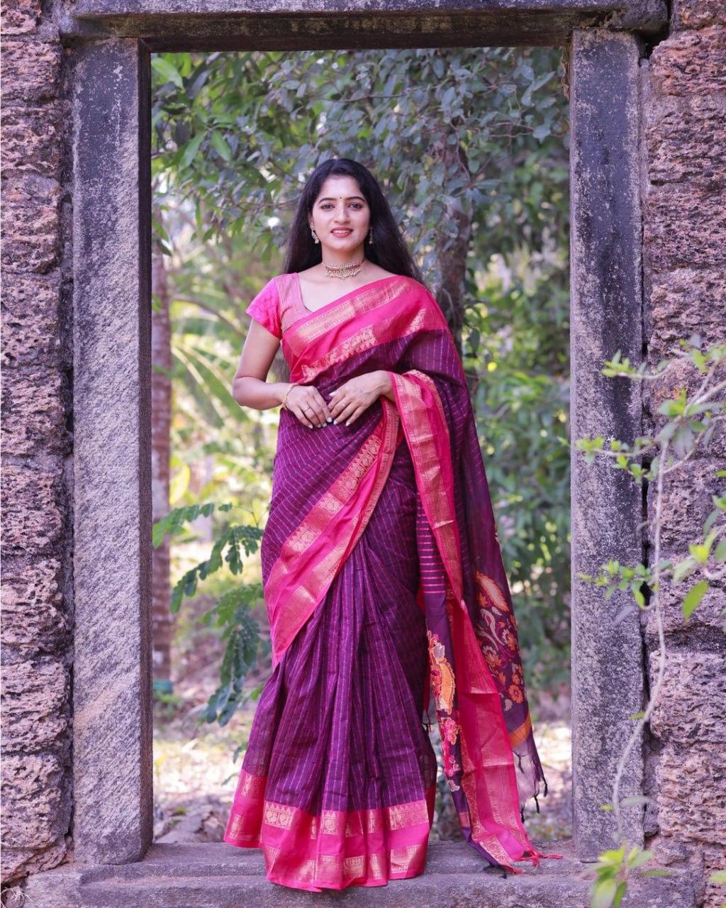 Majestic Glow Banarasi Soft Silk Saree with Gold Zari