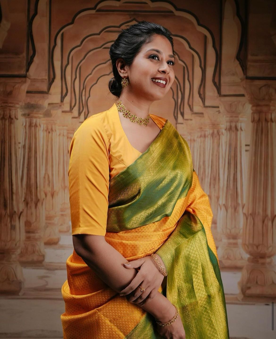 Regal Gold Banarasi Soft Silk Saree with Brocade Detailing