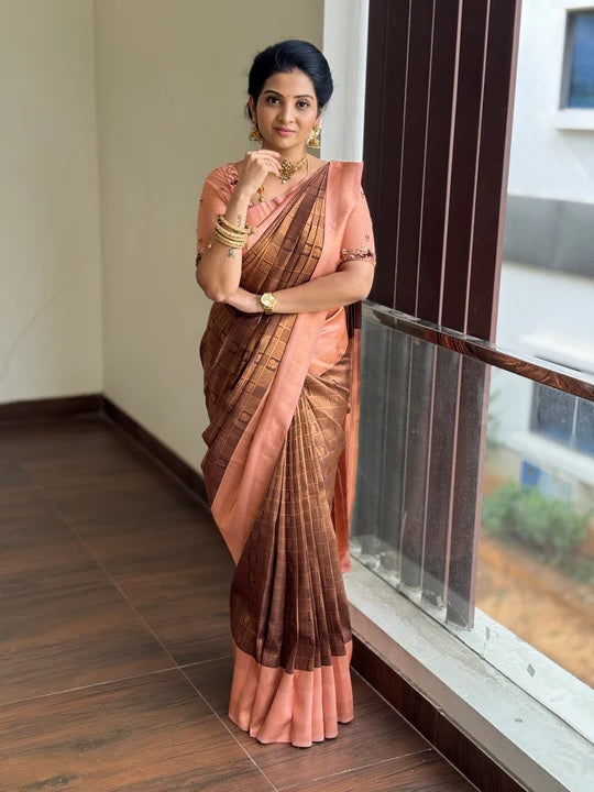 Ethereal Grace Banarasi Soft Silk Saree with Gold Zari Weaving