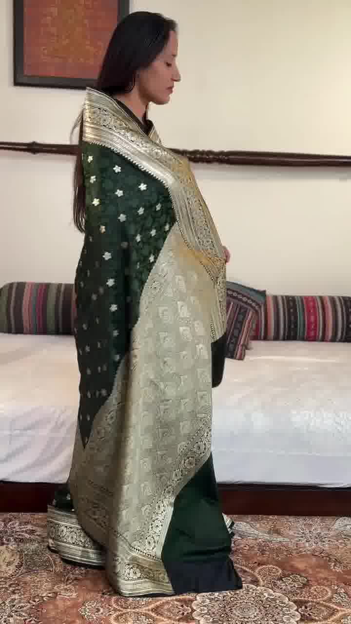 Serene Aura Banarasi Soft Silk Saree with Silver Zari