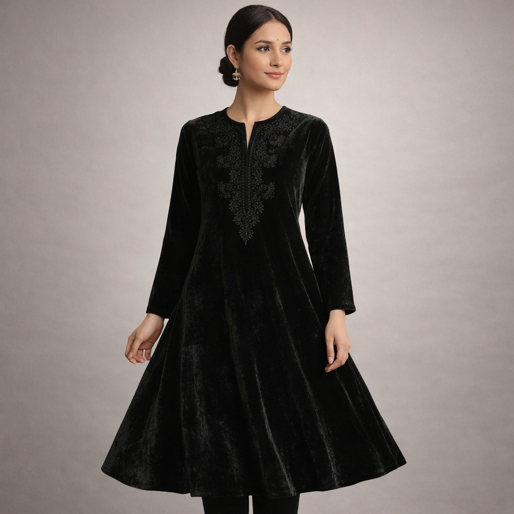 Plain Velvet Fabric Black – 1 Meter Unstitched Blouse Fabric | 44 Inch Width | 220 GSM