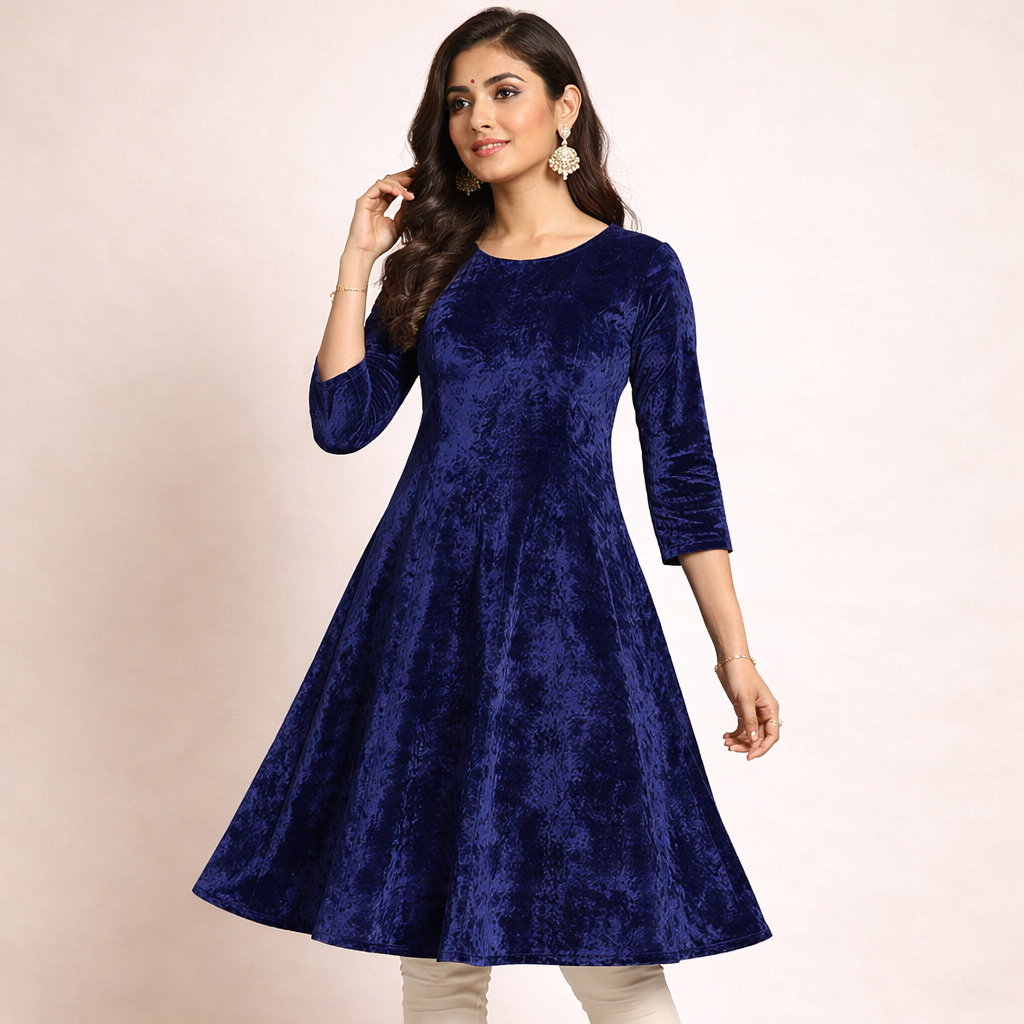 Solid Velvet Fabric for Blouse – Plain Unstitched Velvet Cloth – Midnight Blue – 1 Meter
