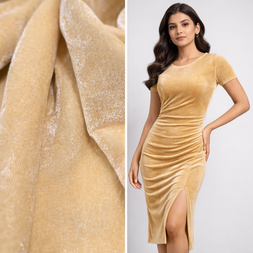 Plain Velvet Fabric Gold – 1 Meter Unstitched Blouse Fabric | 44 Inch Width | 220 GSM