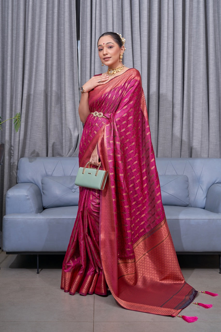 Stunning Banarasi Soft Silk Saree with Copper Zari – Elegant Copper Shade